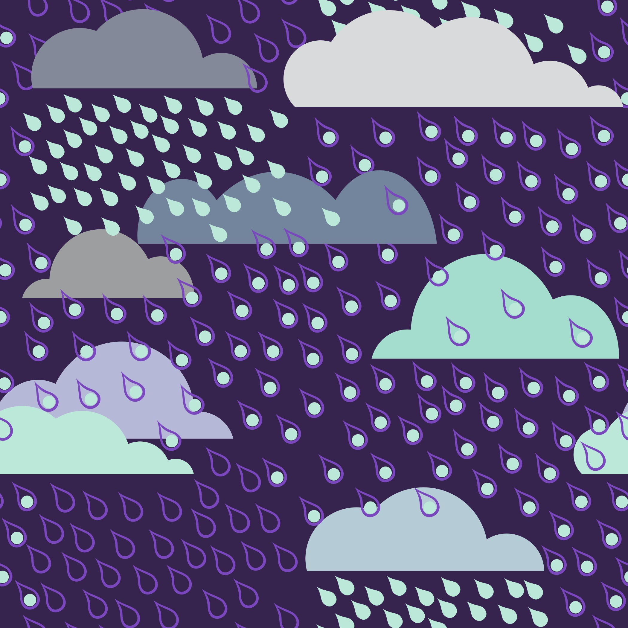 Seamless pattern with clouds and rain